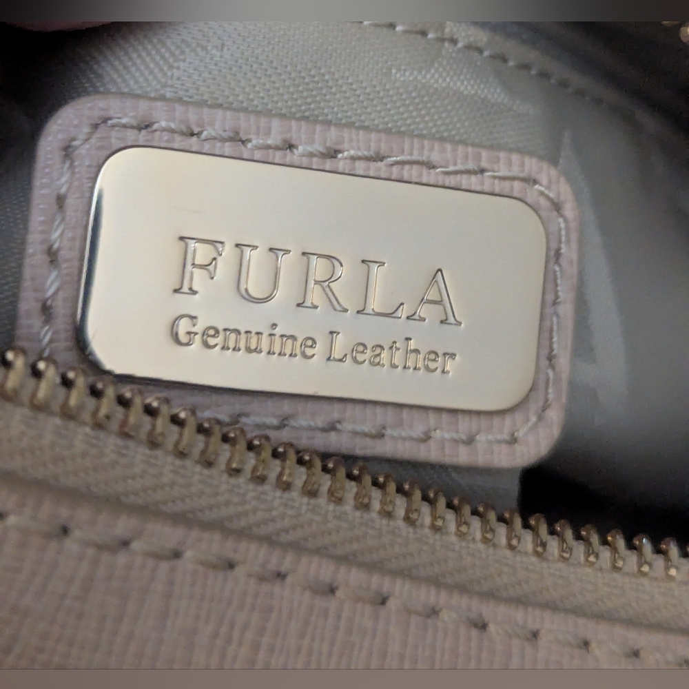 Furla Mini Ellena Neutral Saffiano Leather Satchel with Gold Accents - Picture 8 of 13